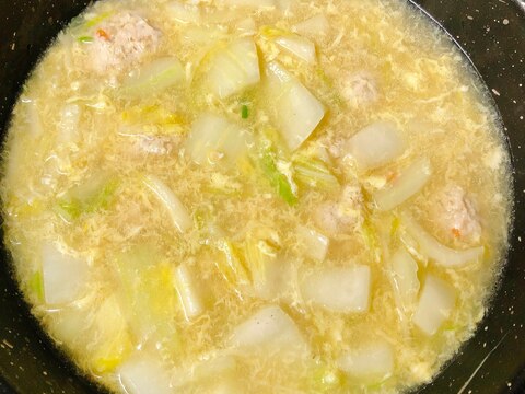 白菜と鶏つみれの卵スープ